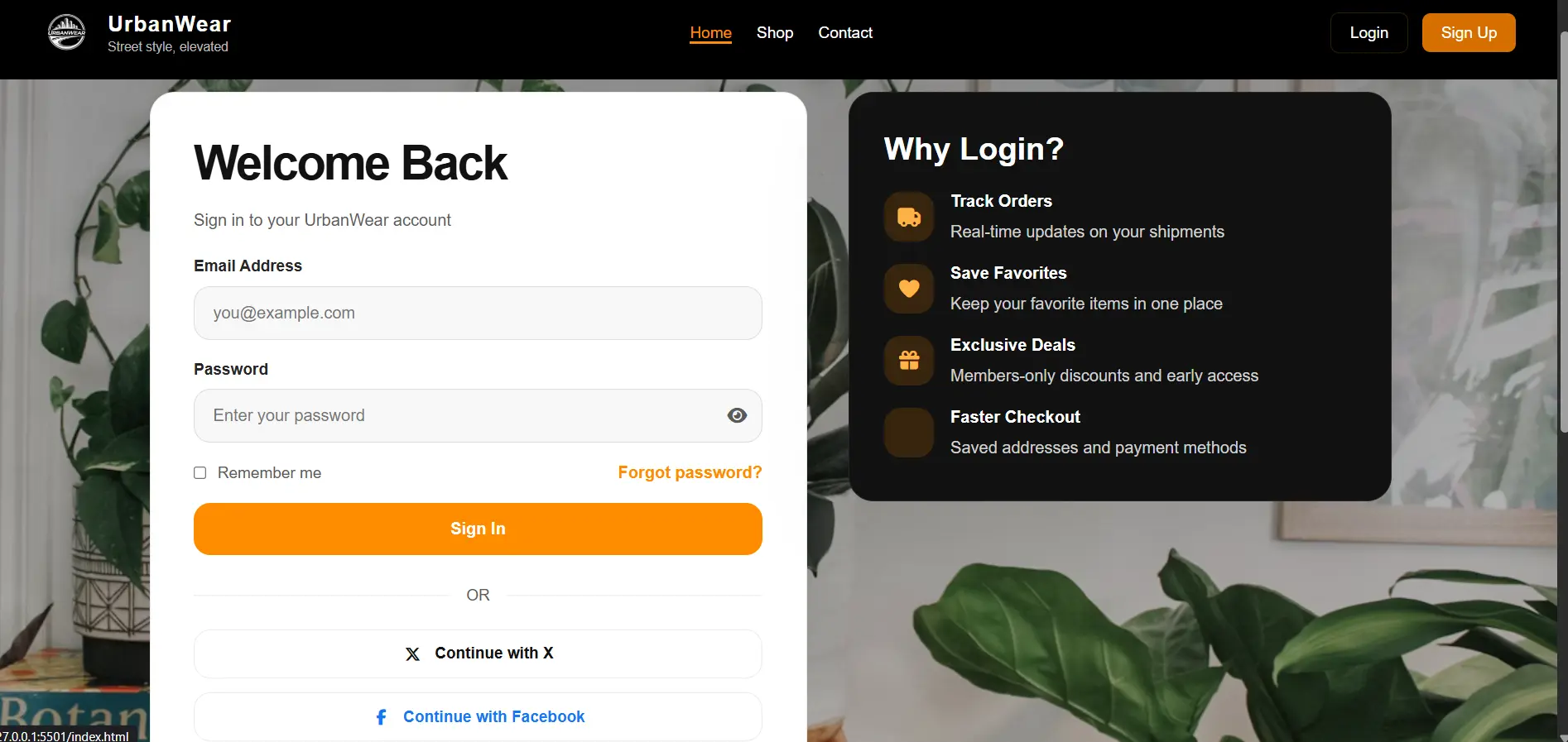 Login page design project screenshot